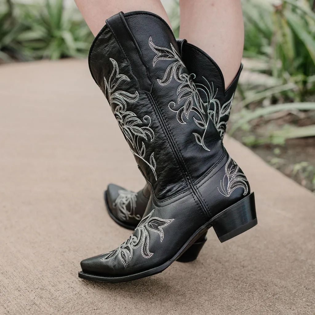 Soto Boots Womens Floral Embroidered Inlay Cowgirl Boots M50049 Black