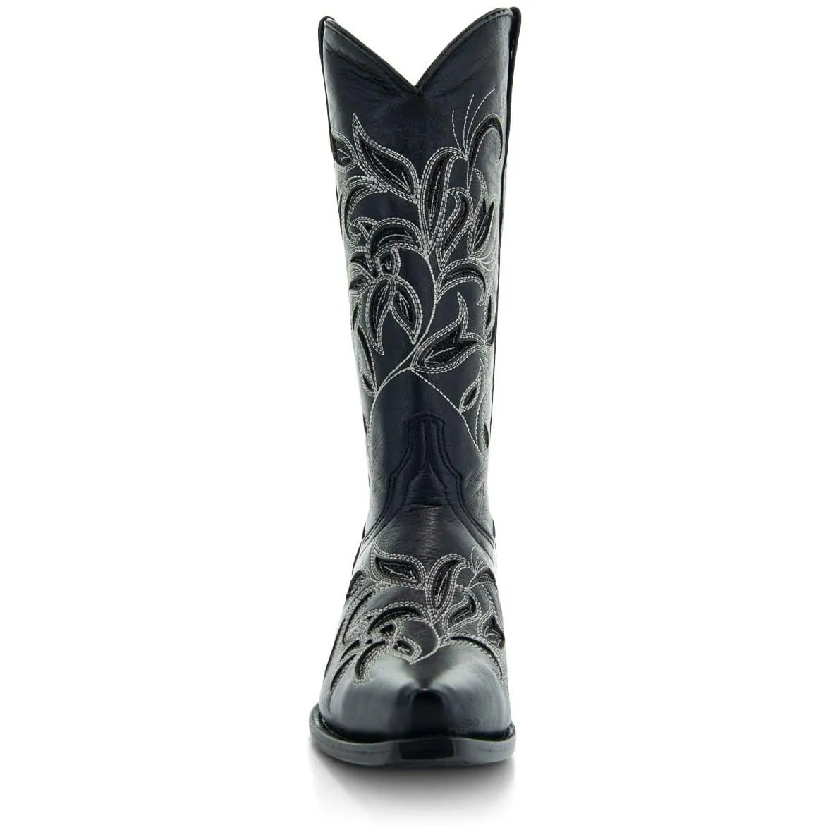 Soto Boots Womens Floral Embroidered Inlay Cowgirl Boots M50049 Black