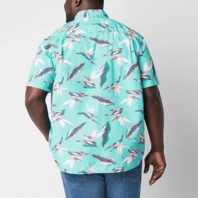 St. John's Bay Seersucker Big and Tall Mens Classic Fit Short Sleeve Floral Button-Down Shirt