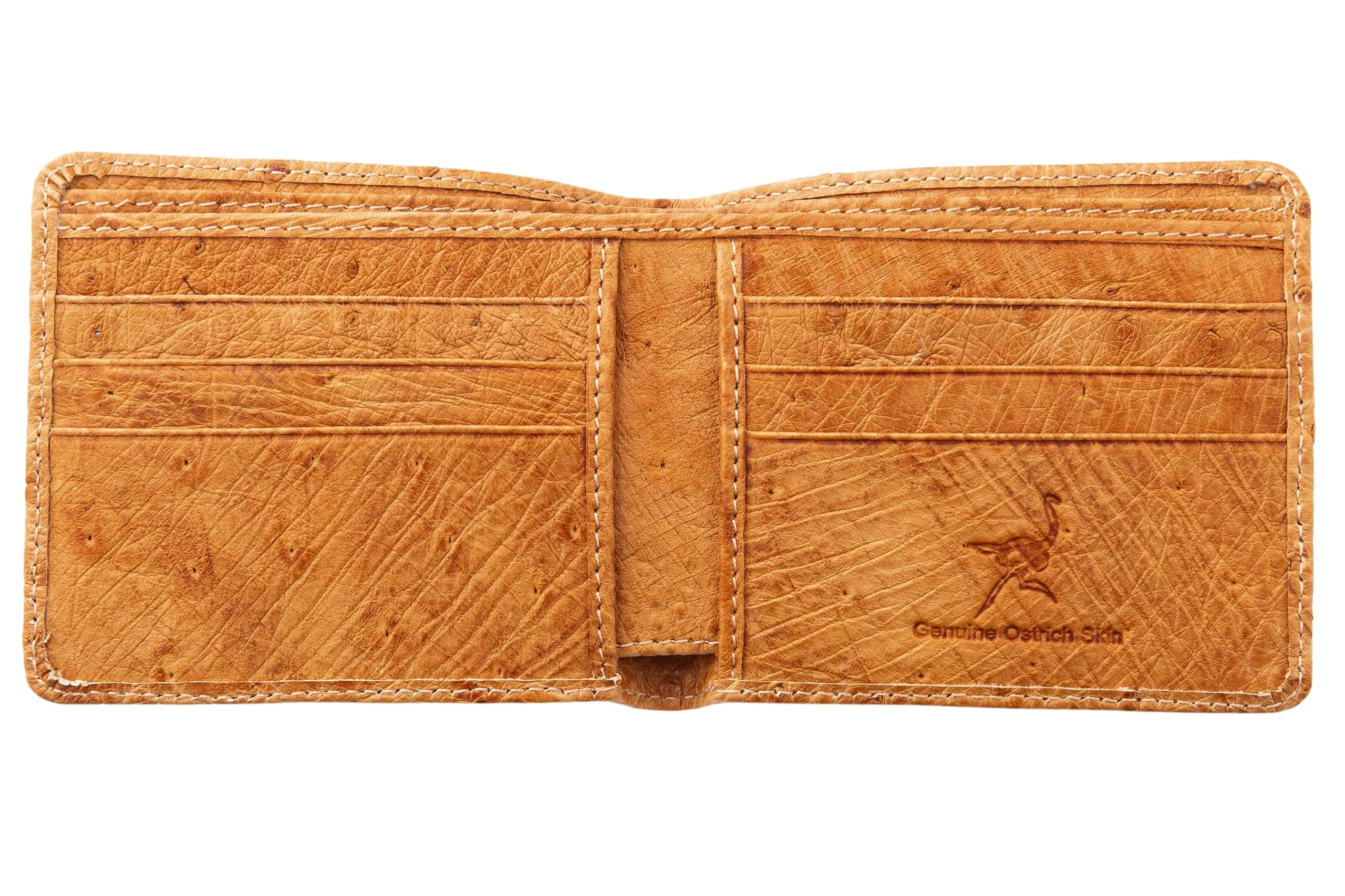 Tan Brown Genuine Ostrich Skin Leather Bifold Wallet