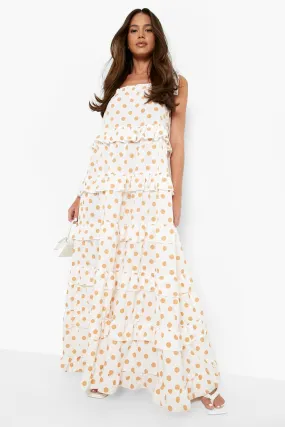 Tie Sleeve Tiered Maxi Dress Polka Dot Print