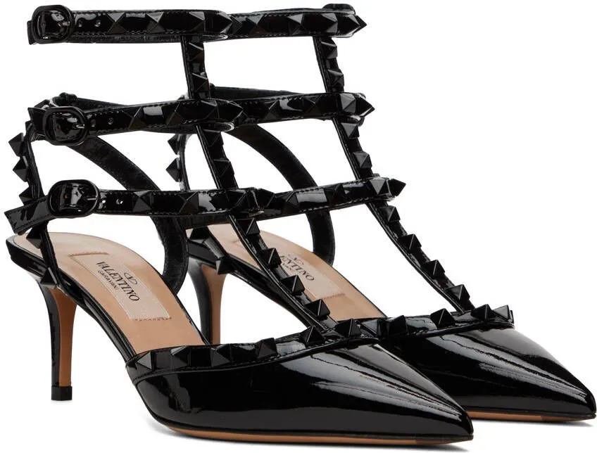 Valentino Garavani Black Rockstud Caged Heels