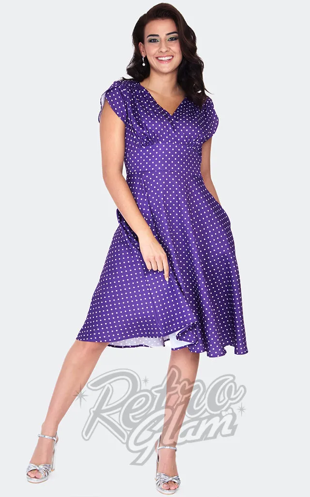 Voodoo Vixen Tabby Polka Dot Purple Tea Dress - S & M left only