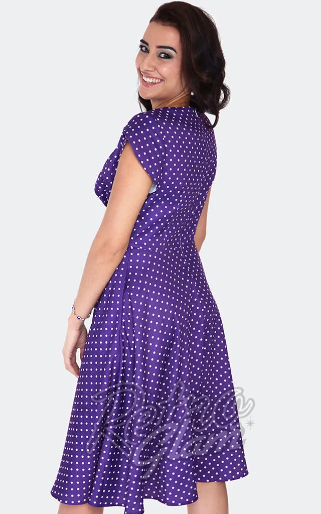 Voodoo Vixen Tabby Polka Dot Purple Tea Dress - S & M left only