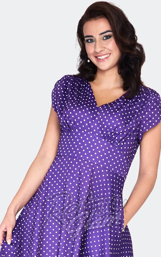 Voodoo Vixen Tabby Polka Dot Purple Tea Dress - S & M left only