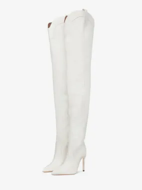 White Thigh High Boots Women Pointed Toe Over The Knee Western Boots