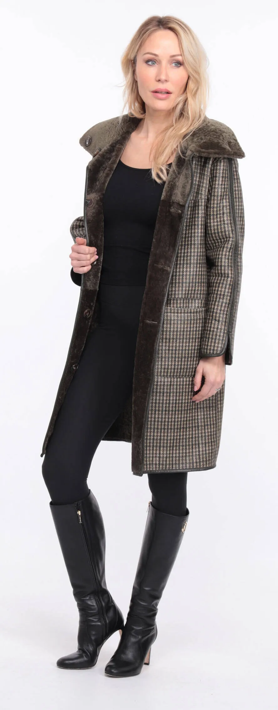 Women's reversible khaki gaby sheepskin coat