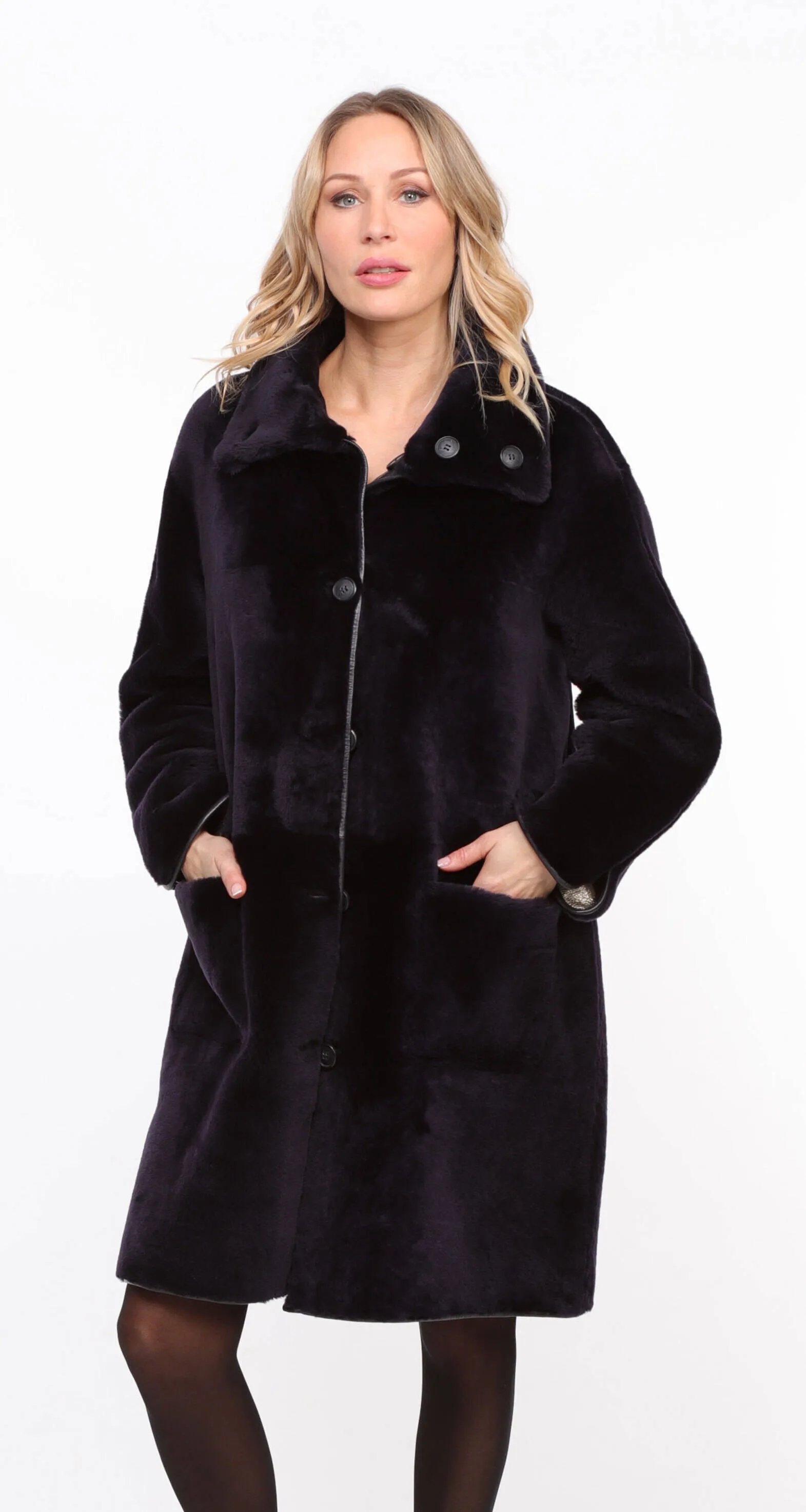 Women's reversible navy/gold \gaby\ sheepskin coat