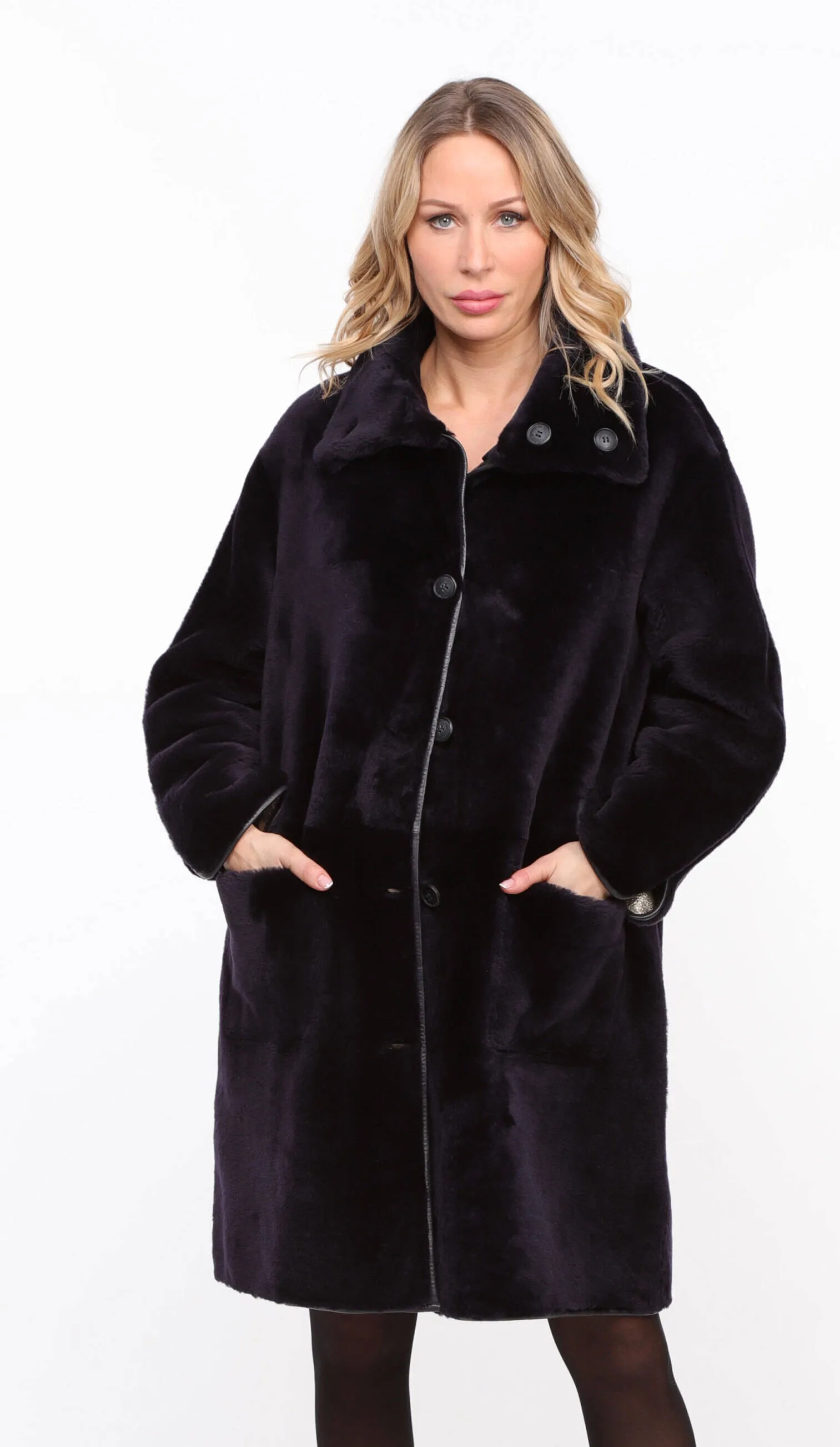 Women's reversible navy/gold \gaby\ sheepskin coat