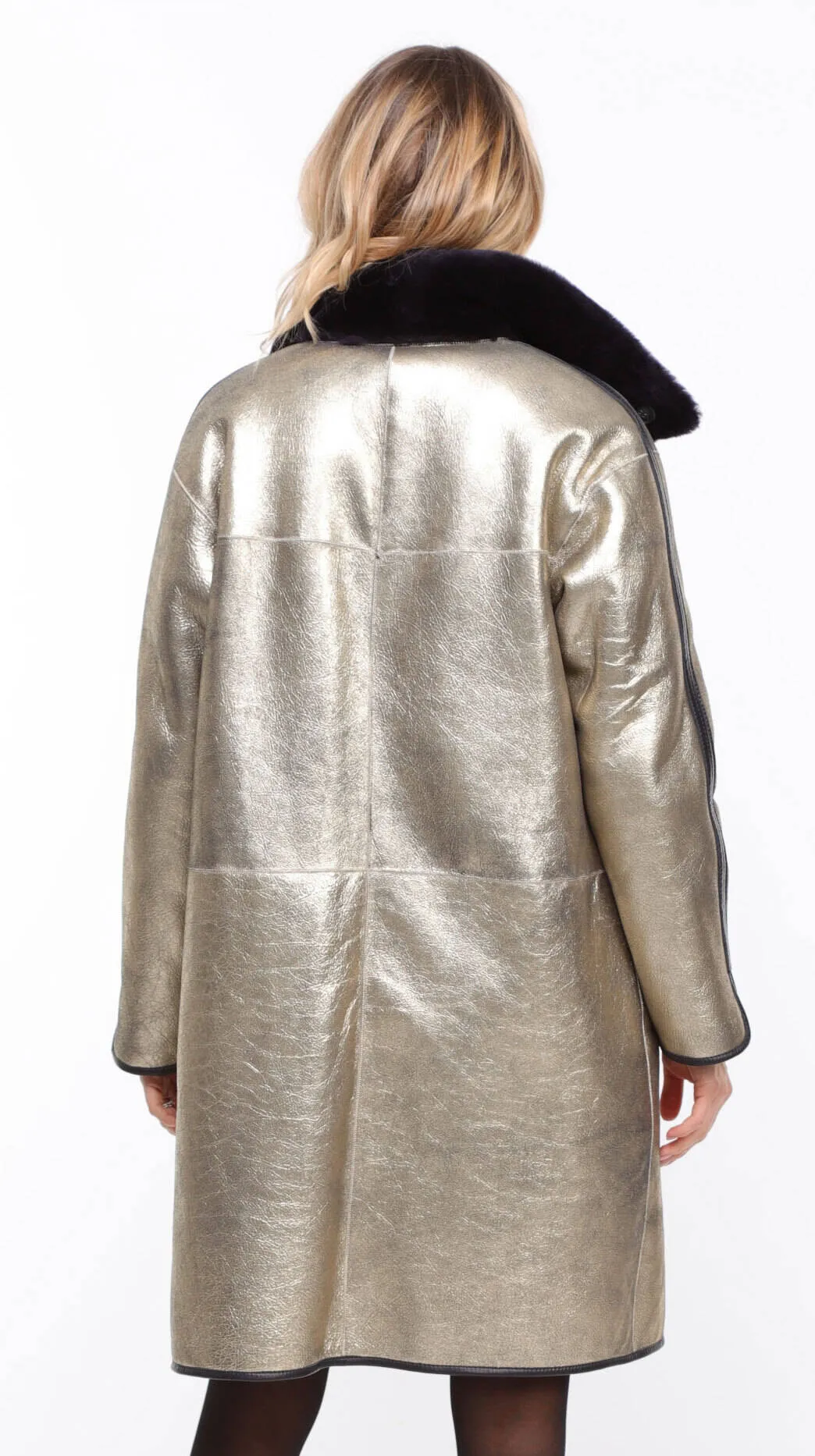 Women's reversible navy/gold \gaby\ sheepskin coat