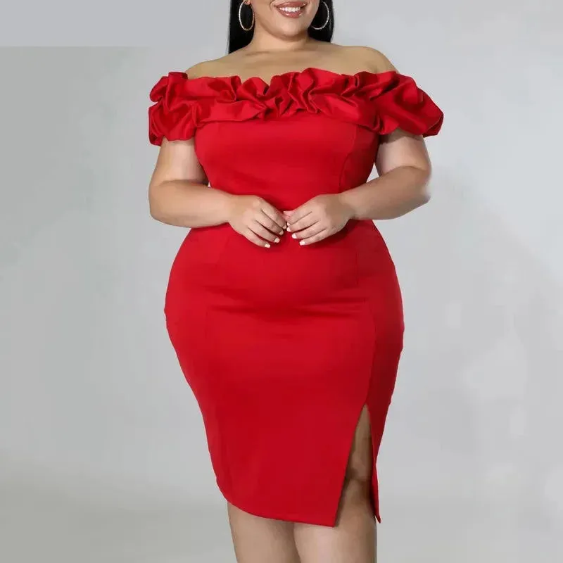 Women's Summer Formal Ruffle Off-Shoulder Backless Bodycon Dress