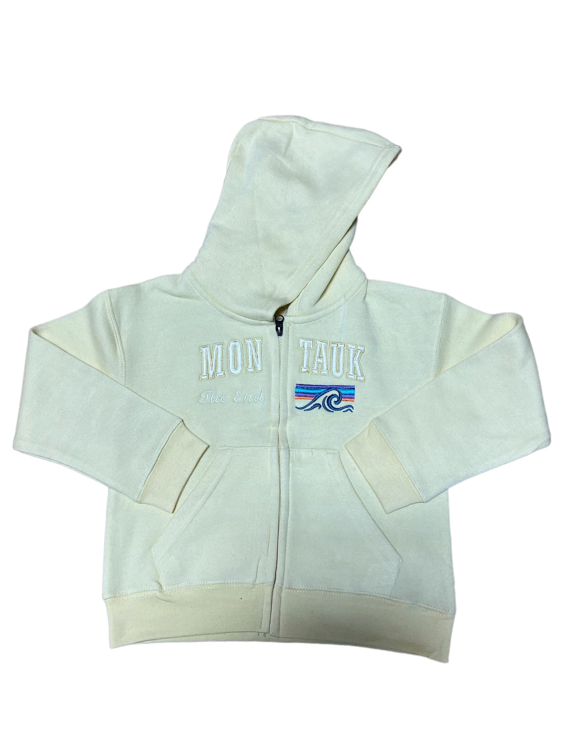 Youth Zippered Hoodie with Embroidered Montauk The End Wave in Mint